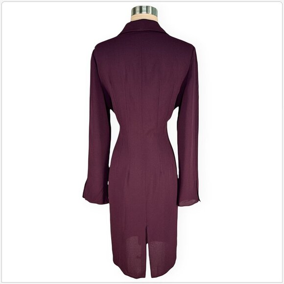 Mark Wong Nark Vintage Y2K Snap Front Fitted Coat Shirt Dress Oxblood Plum M - Picture 4 of 5